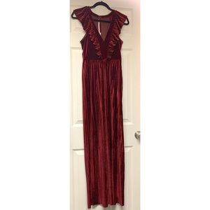 Red Pleated Velvet Gown